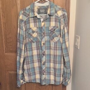 BKE Blue and Cream Plaid Shirt